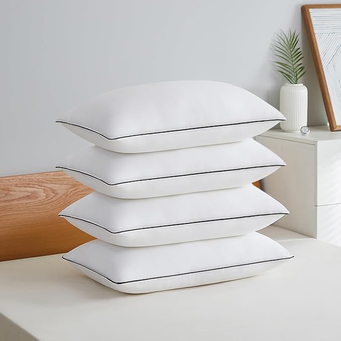 Acanva Bed Pillows Standard Size Set of 4, Fluffy 3D Down Like Filled, Machine Washable, Soft and Supportive for Side, Back or Stomach Sleepers, White 4 Count
