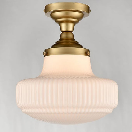 CLAXY Modern Gold Schoolhouse Ceiling Light Semi-Flush Mount Ceiling Light Fixture Milk Glass Lamp for Hallway Entryway Bedroom Kitchen
