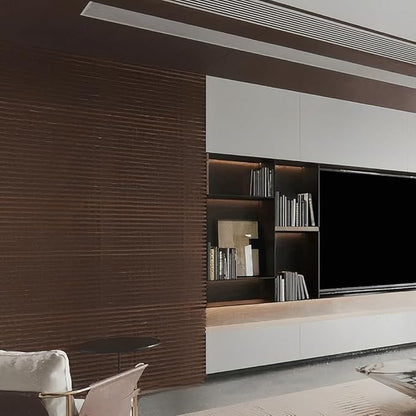 2PCS Wood Slat Acoustic Wall Panels for Ceiling and Wall Decor 3D Fluted Sound Absorbing Textured Panel with Wood Finish 108"×6" (Cherry Dark)