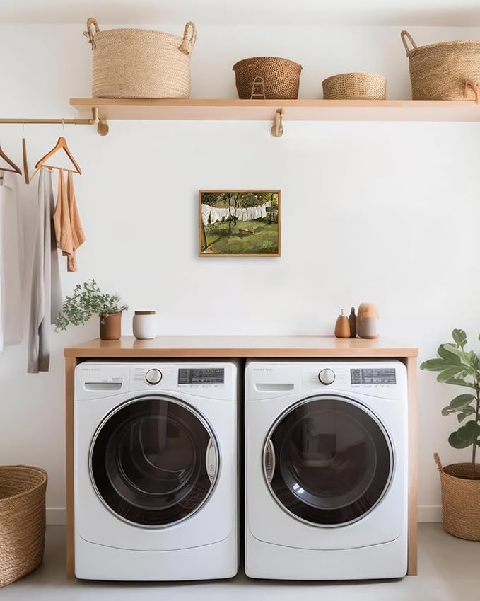 KBKBART Framed Canvas Wall Art Home Decor, Vintage Laundry Room Art Prints Wall Decor, Farmhouse Decor Canvas Oil Painting, Antique Country Landscape Wall Art Prints for Beroom Living Room Bathroom (8"x10")