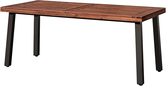 Devoko Home Acacia Wood Dining Table 6-Person Indoor Outdoor Table with Iron Legs, Sandblast Finish, Natural Stained, Rustic Metal, 69 * 33 * 30 inch (Walnut Brown)
