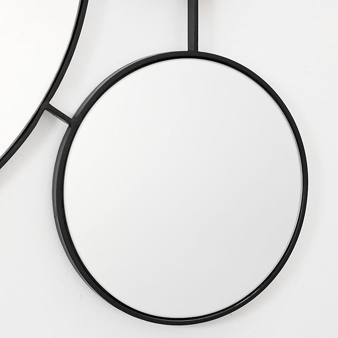 LuxenHome 34.5"x24.5" Circles Wall Mirror, Black Metal Frame Iron Loops Round Decorative Wall Decor, Modern Accent Mirror for Vanity Living Room Bedroom Bathroom Entryway Corner