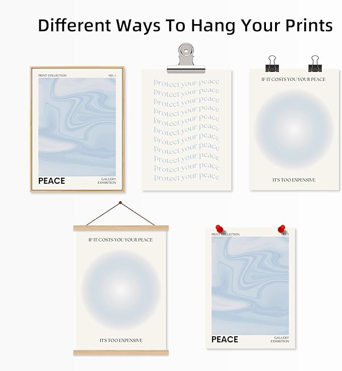 Blue Aura Wall Art Decor Retro Aesthetic Canvas Wall Art Pastel Abstract Pictures Prints Preppy Gradient Spiritual Poster Trendy Artwork Blue Painting for Room Bedroom 16x24 Inch Unframed Set of 3