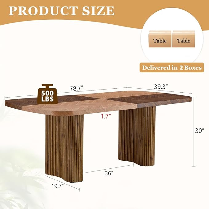 78.7" Extra Long Dining Table for 6-10 People, Modern Kitchen Table with Fluted Bases,Farmhouse Rectangular Dining Table for Dining Room, Kitchen, Living Room