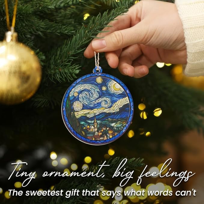 Starry Night Van Gogh Christmas Ornaments 2025 - Suncatcher Ornaments Christmas Decorations - Watercolor Starry Night Decorations, Housewarming Gift Ideas, Gifts for Artists Art Lovers
