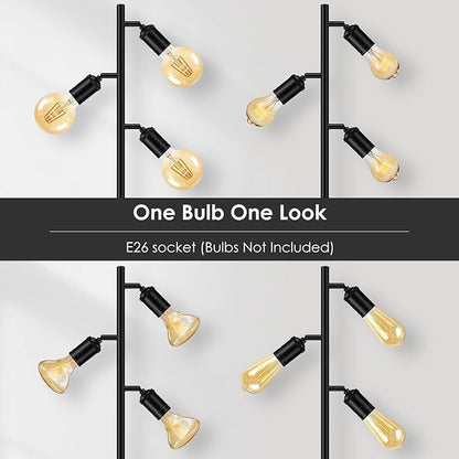 BoostArea Floor Lamp, Industrial Floor Lamp, Modern Tree Standing Lamp with Adjustable 3 Light, E26 Socket, Foot Switch, Minimalist Metal Stand Up Lamp Pole Lamps for Living Room, Bedroom (No Bulbs)