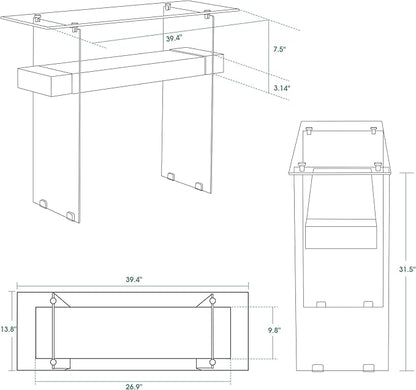 ivinta Glass Console Table with Storage, 39.4" Modern Sofa Table for Living Room, Foyer, Hallway, Bedroom 5101 (Black)