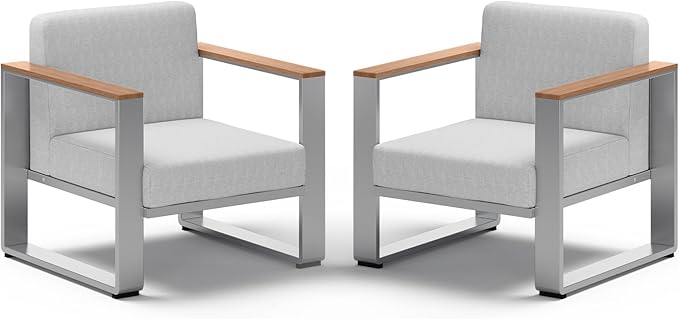 Aluminum Outdoor Patio Furniture,2 Pieces chairs, All-Weather Outside Seating for Deck, Porch (Teak-Gray)