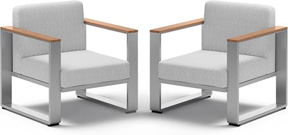 Aluminum Outdoor Patio Furniture,2 Pieces chairs, All-Weather Outside Seating for Deck, Porch (Teak-Gray)