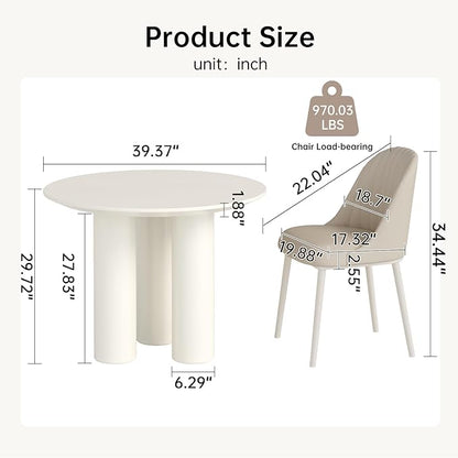 3-Piece Round Dining Room Table Set for 2-4 People,Small Space,Modern Kitchen Table Set with 2 Cushion Chairs Coffee Table Balcony,White