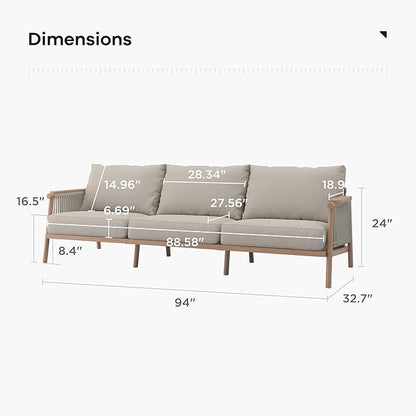 Acanva Modern All-Weather Aluminum Outdoor Sofa with Thick Cushions, Olefin Fabric Sunroom Backyard Furniture, Couch Light Khaki