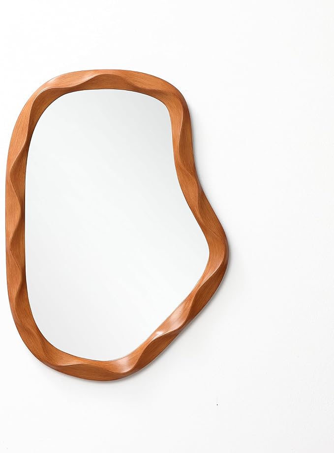 LuxenHome Irregular Wall Mirror, 31.5"x22.6" Large Asymmetrical Mirror Decorative with Dark Brown MDF Wood Frame Vanity Mirrors for Bathroom, Bedroom, Living Room, Entryway, Hanging Home Wall Decor