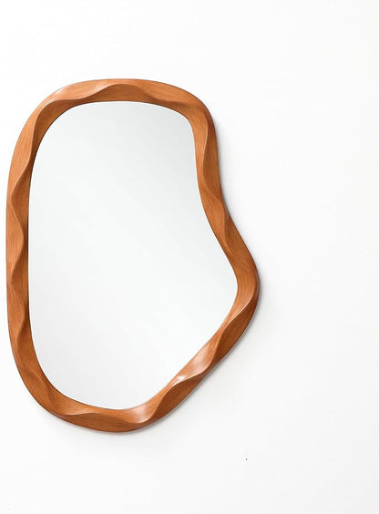 LuxenHome Irregular Wall Mirror, 31.5"x22.6" Large Asymmetrical Mirror Decorative with Dark Brown MDF Wood Frame Vanity Mirrors for Bathroom, Bedroom, Living Room, Entryway, Hanging Home Wall Decor