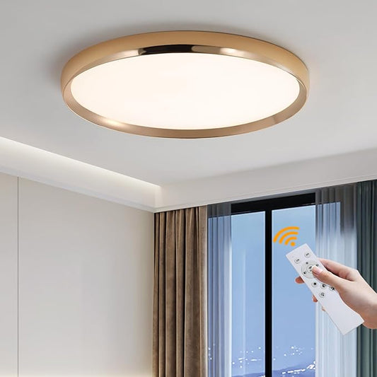 Dimmable LED Flush Mount Ceiling Light, 19inch Gold Bedroom Ceiling Lamp, Ultra-Slim, 40W, 3000K-6000K Adjustable, Modern Kitchen Lighting Fixture for Living Room, Bathroom, Office, Study