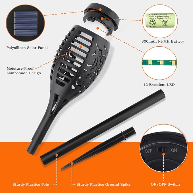 10Pack Solar Lights Outdoor, Solar Torch Lights Outdoor Flickering Flame for Christmas Decorations, Waterproof Garden Light Solar Powered , Torches Flame Light for Outside Yard Patio Lawn Garden Decor