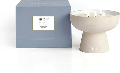 BLUEME Balance - White Lotus & Tea, Luxury Candle w/Essential Oils, 5 Wick, Hand-Poured Soy, Cotton Wick, Ceramic