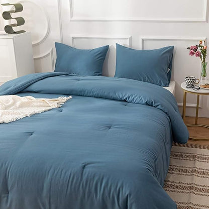 CLOTHKNOW Lake Blue Full Size Comforter Sets 3Pcs Blue Bedding Comforter Sets All Seaon Comforter Soft Comforter with 2 x Pillow Cases