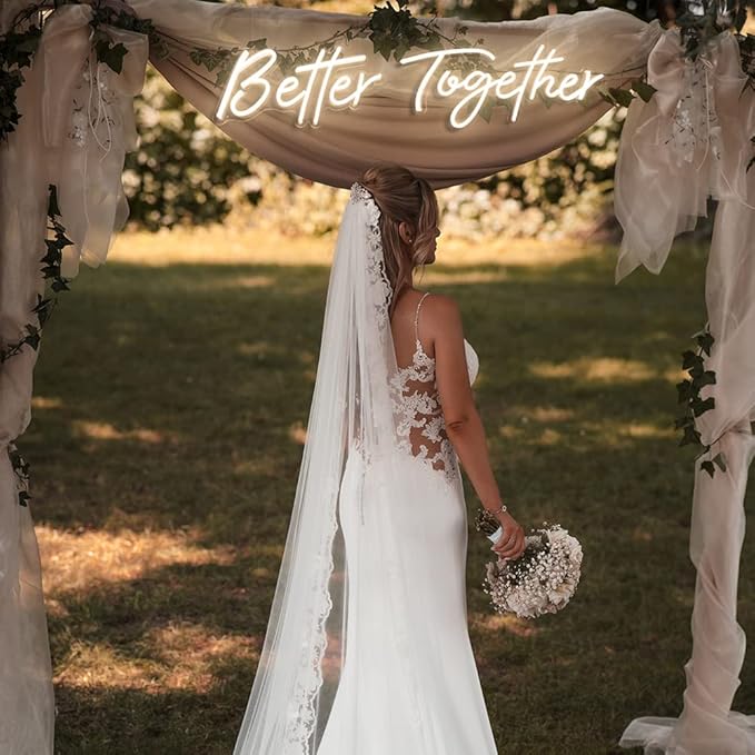 Divatla Better Together Warm White Neon Sign Wall Sign for Wedding Decorations, 16''*9'' & 23''*9'' Backdrop, Bedroom Wall Decor LED Tube Sign Large Enough for Decoration