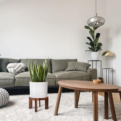 2 Pack Wood Plant Stand, Mid Century Modern Planter Stand Rattan Flower Pot Stand, Low Short Plant Stands Indoor - Boho Rustic Wooden Stool for Plant Pot Holder, Fit 5-15 Inch Pot