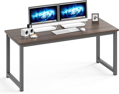 NSdirect Large Desk for Home Office, Large 63” Computer Desk Table, Wide Writing Study Desk for 2 Person, Metal Sturdy Frame Thicker Steel Legs, Black Chocolate