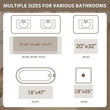 Uphome Bathroom Runner Rug, Distressed Farmhouse Boho Khaki Bath Mat, Non Slip Washable Long Bath Rugs, Vintage Traditonal Soft Velvet Bathroom Runner for Bathtub Sink Shower, 18x47 inch