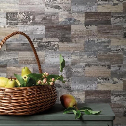 AULIGET 3" x 6" Subway Tile Peel and Stick Backsplash, Thick PVC Stick on Wall Tiles for Backsplash Kitchen, Bathroom, Laundry Room, Camper, Fireplace (4, Vintage Wood)