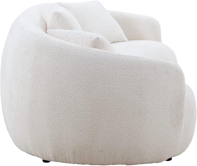 KEIKI 94" Boucle Half Moon Curved Sectional Sofa with 3 Throw Pillows, Modern Style 4-Seater Teddy Fleece Leisure Couch with Curved Backrest, Easy Assembly, for Apartment, Living Room, Bedroom, Whtie