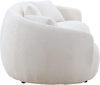 KEIKI 94" Boucle Half Moon Curved Sectional Sofa with 3 Throw Pillows, Modern Style 4-Seater Teddy Fleece Leisure Couch with Curved Backrest, Easy Assembly, for Apartment, Living Room, Bedroom, Whtie