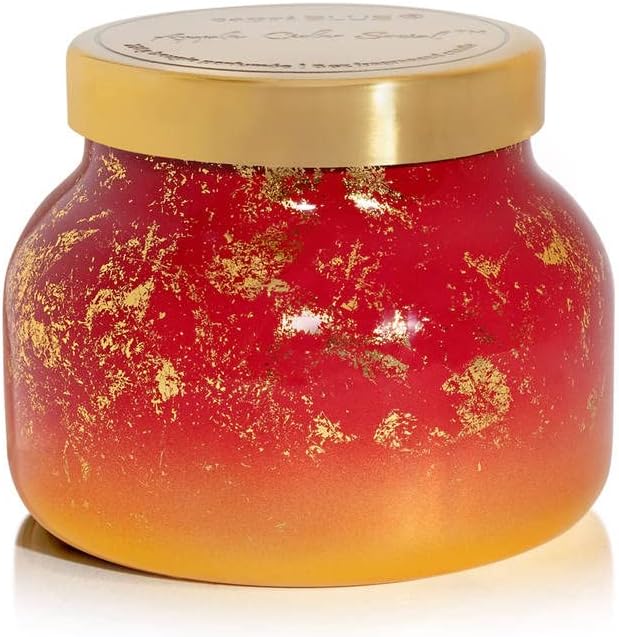 Capri Blue Glimmer Petite Signature Jar Candle - Apple Cider Social Scented Candle with Ombre Glass Candle - Luxury Aromatherapy Candle - Red and Gold (8 oz)