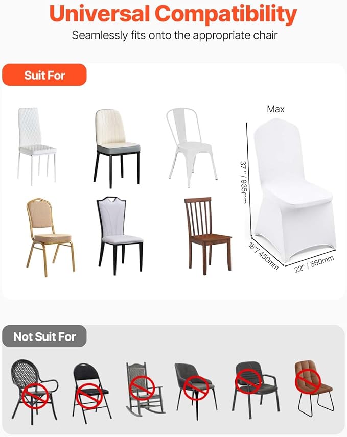 VEVOR 50 Pcs White Chair Covers Polyester Spandex Chair Cover Stretch Slipcovers for Wedding Party Dining Banquet Flat-Front Chair Covers