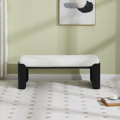 DUOMAY Modern Sherpa Bedroom Bench, 49" Wide Long Entryway Bench with Solid Wood Legs Upholstered Dining Bench Ottoman for Living Room Indoor, White