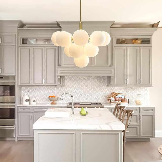 Mid Century Modern Chandelier 13-Light Brass Gold Pendant Lighting Fixture for Dining Room, Kitchen Island, Bedroom, Living Room