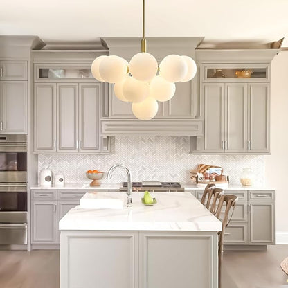 Mid Century Modern Chandelier 13-Light Brass Gold Pendant Lighting Fixture for Dining Room, Kitchen Island, Bedroom, Living Room