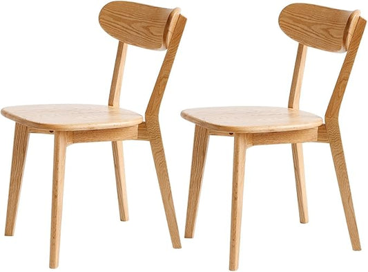 Oak Dining Chairs, Kitchen Chairs, 100% Solid Wood Modern Dinner Chair with Curved Backrest, Dining Room Chair for Kitchen, Living Room, Study (2PK, Natural)