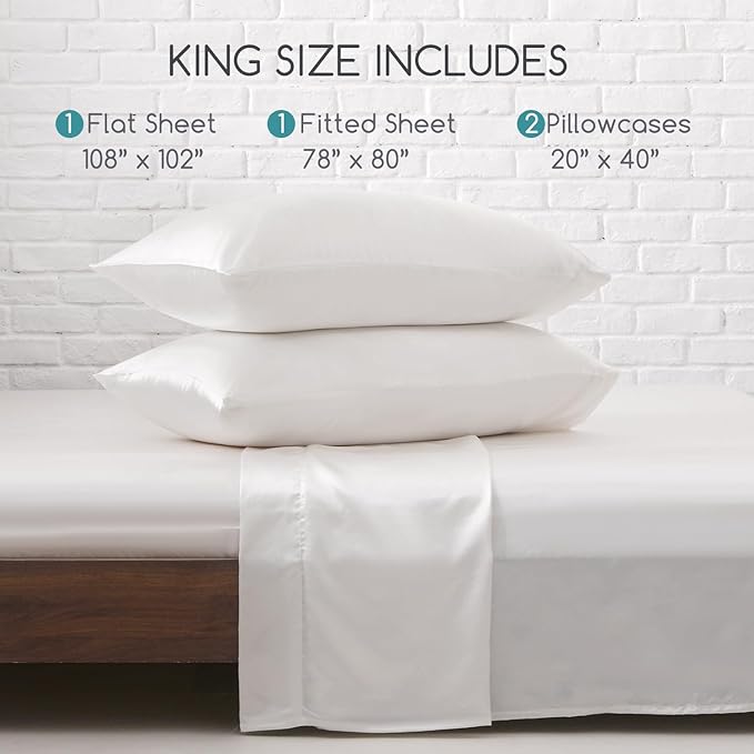 MR&HM Satin Bed Sheets, King Size Sheets Set, 4 Pcs Silky Bedding Set with 15 Inches Deep Pocket for Mattress (King, Ivory)