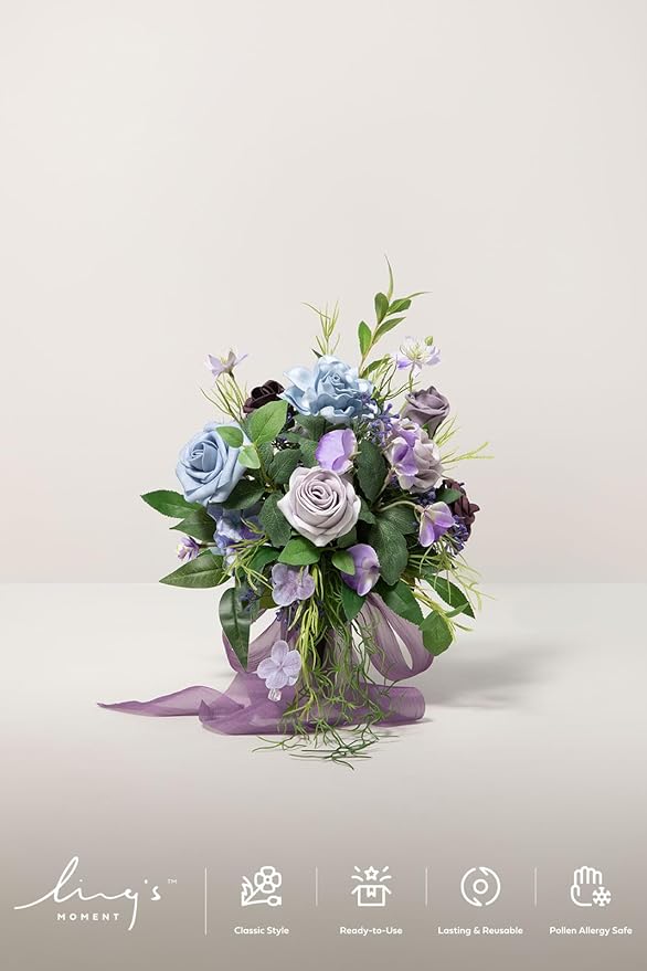 Ling's moment Bridesmaid Bouquet, Sage Purple & Provence Wedding Bouquets for Bridesmaids, 7 Inch Bridal Bouquets for Bridesmaids, Wedding, Ceremony, Anniversary, etc.