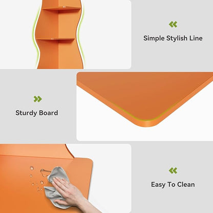 LITTLE TREE Small Corner Shelf, Modern 5-Tier Wall Corner Bookshelf, Stylish Bookcase Storage Rack for Small Space, Living Room, Bedroom, Orange, 2 Pack