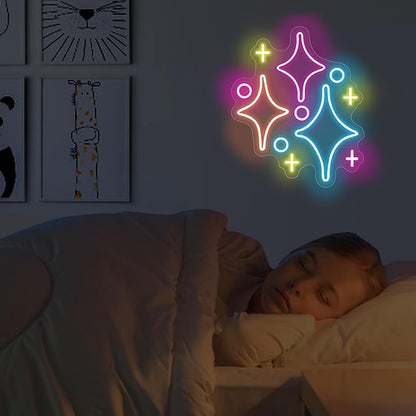 Sparkle Stars Neon Signs, Led Light Wall Decor For Kids Boys Girl's Bedrooms Living Room Nursery, Store Decoration, Game Room Family Birthday Bar Wedding Party Gift, Christmas, Birthday, Wedding, Hom
