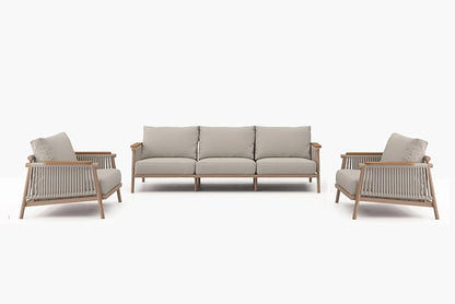 Acanva Modern All-Weather Aluminum Outdoor Sofa with Thick Cushions, Olefin Fabric Sunroom Backyard Furniture, 3 Piece Set (Couch & 2 Chairs)