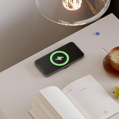 homary Modern Smart Nightstand with Wireless Charging Station, Bedside Table with 3 Drawers, White Night Stand with LED Light