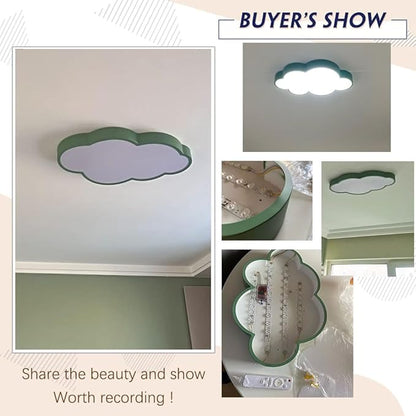 Cloud Shape LED Ceiling Light, 54W, 26 inch,Green Frame Kids Room, 3-Color Dimmable with Remote, for 10-18m² Room/Children's Room Ceiling lamp