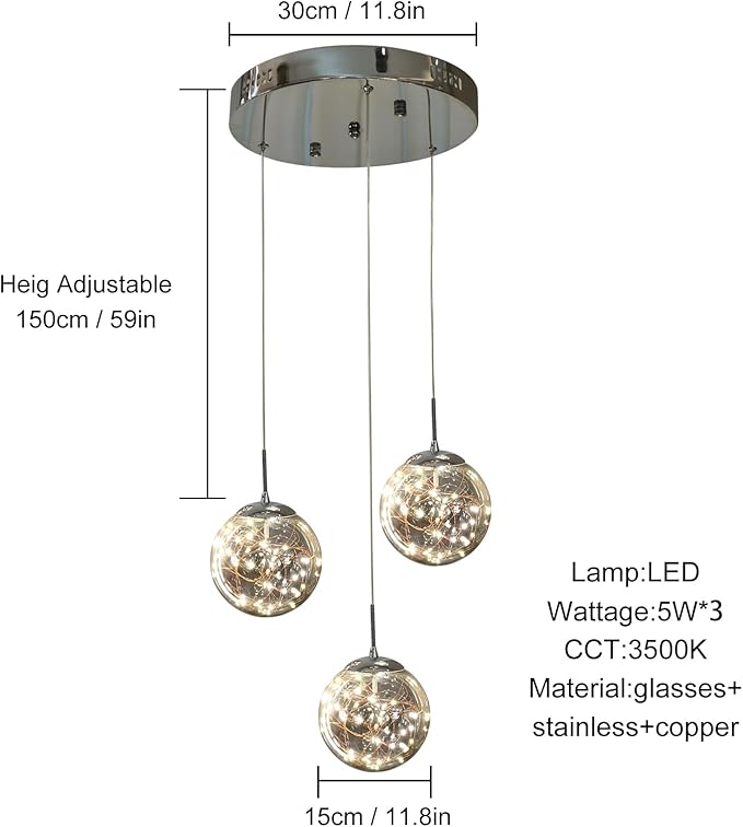Pendant Lights Modern Crystal Chandeliers Hanging Light Fixture for Kitchen Island Sphere Pendant Light,Adjustable Chandelier for Dining Room,Foyer,Living Room Entryway