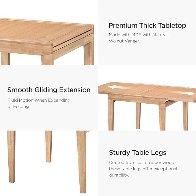Acanva Rectangle Extendable Dining Table for 4-6 Person, Modern Kitchen Small Space Tables with Solid Wood Legs, Natural Oak