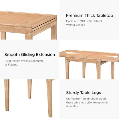 Acanva Rectangle Extendable Dining Table for 4-6 Person, Modern Kitchen Small Space Tables with Solid Wood Legs, Natural Oak