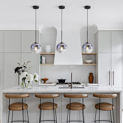 KCO Lighting Mercury Glass Pendant Light Fixtures Mid Century Modern Silver Kitchen Island Pendant Lights Ceiling Hanging Black Large Globe Pendant Light for Living Room Dining Room