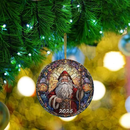 Santa Claus Ornaments 2025 in Stained Glass Style,2025 Christmas Ornaments, Round Fun Acrylic Decoration Gifts (Santa Claus)