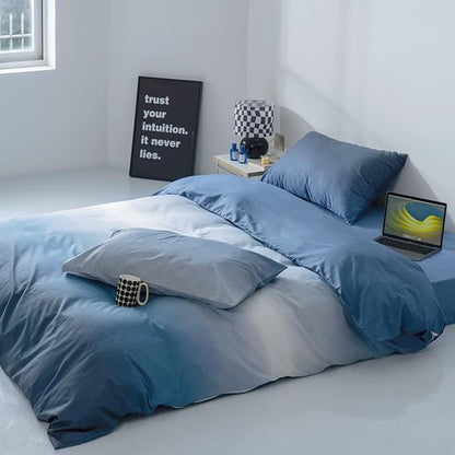 CLOTHKNOW Blue White California King Comforter Set 3Pcs Blue Gradient Bedding Comforter Sets All Season Soft Navy Comforter with 2 x Pillow Cases