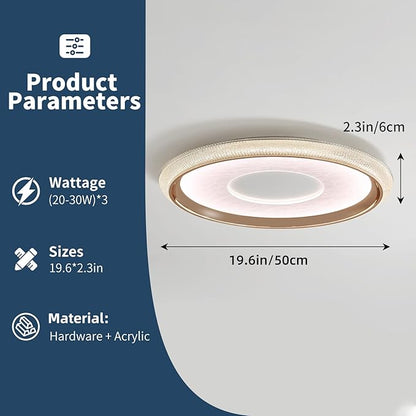 LED Flush Mount Ceiling Light, 19inch Round Dimmable Ceiling Lamp, Multiple Modes, 3000K-6000K, 60W, Modern Living Room Lighting Fixture for Entryway, Dining Room, Bedroom, Bathroom, Study