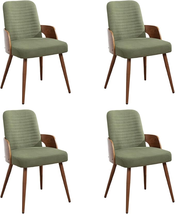 Dining Room Chairs Set of 4,Mid Century Modern Kitchen Chairs,Green Corduroy Fabric Upholstered Chairs,Metal Legs Wooden Desk Chairs,Armless and No Wheels for Kitchen Dining Room