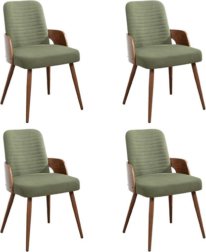 Dining Room Chairs Set of 4,Mid Century Modern Kitchen Chairs,Green Corduroy Fabric Upholstered Chairs,Metal Legs Wooden Desk Chairs,Armless and No Wheels for Kitchen Dining Room
